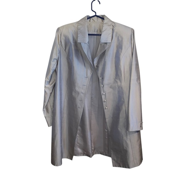 Vintage Sophisticated Gray long blazer rhinestone buttons Anne Klein Anne Taylor - Picture 1 of 14